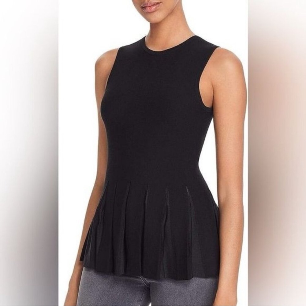 Theory Prosecco Black Sleeveless Pleated Peplum sweater Top